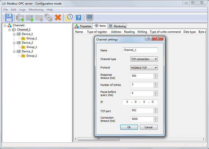 Modbus OPC server-screenshot